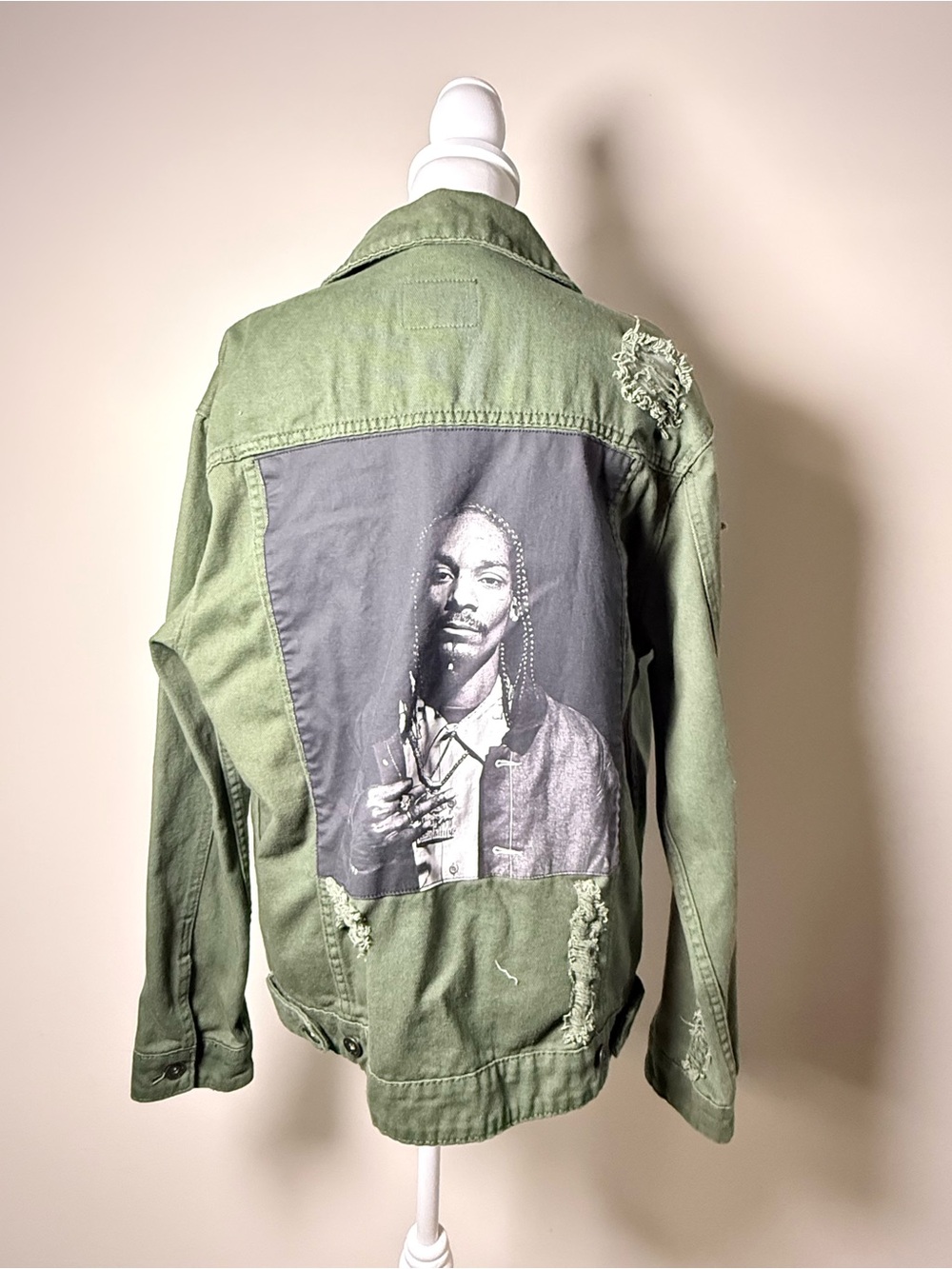 Snoop Dogg Graphic Denim Jacket Distressed Green Cotton On Custom Streetwear
